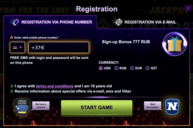 Как зарегистрировать новый игровой счёт в Azino777?